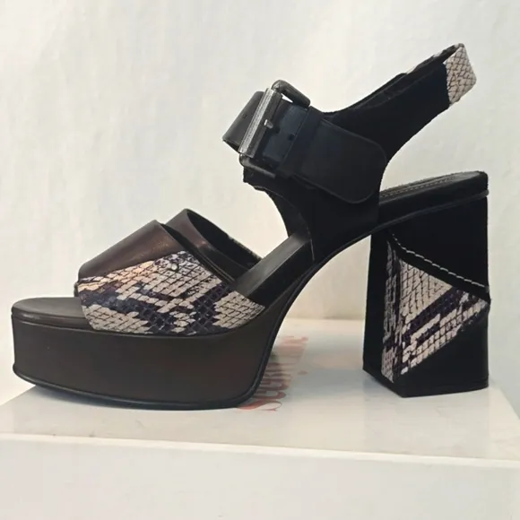 See By Chloe Clara Brown Leather And Suede Snake skin sandals Sz 40