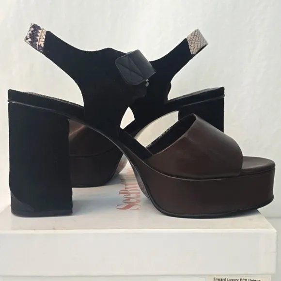See By Chloe Clara Brown Leather And Suede Snake skin sandals Sz 40