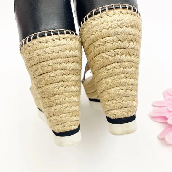 See By Chloe Glyn Espadrille Wedge Platform Leather Sandals Black