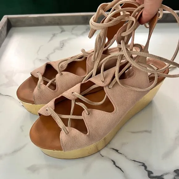 See By Chloe Liana Suede Lace Up Gladiator Platform Sandals Size 39