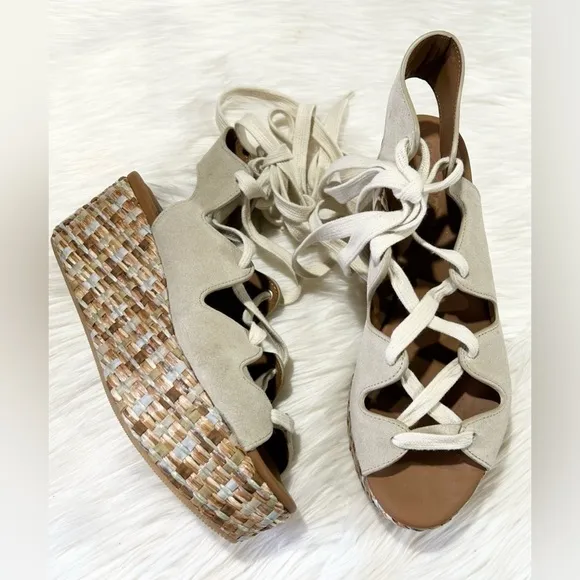 See by Chloe Lilly Lace Up Braided Platform Sandals 38 8