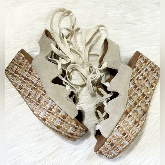 See by Chloe Lilly Lace Up Braided Platform Sandals 38 8