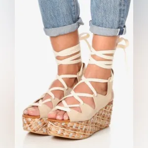 See by Chloe Lilly Lace Up Braided Platform Sandals 38 8