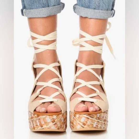 See by Chloe Lilly Lace Up Braided Platform Sandals 38 8