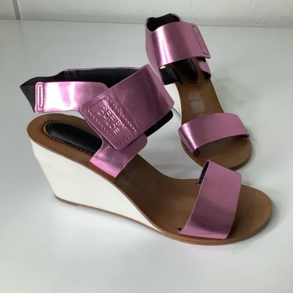 See by Chloe metallic pink wedge heel sandals size 8