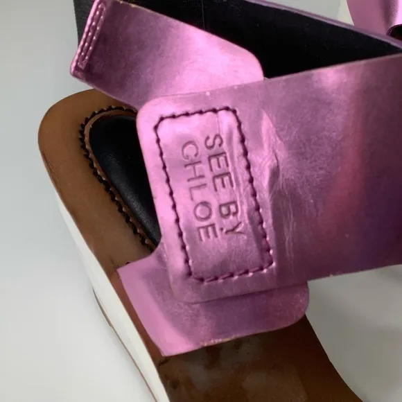 See by Chloe metallic pink wedge heel sandals size 8