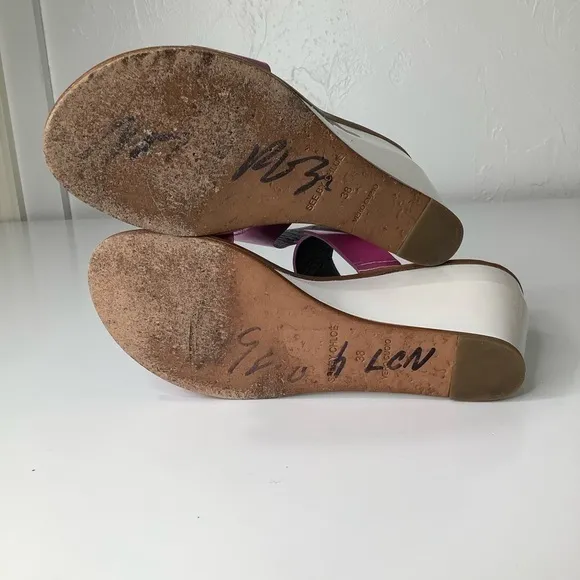 See by Chloe metallic pink wedge heel sandals size 8
