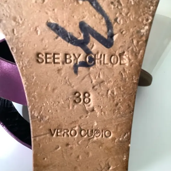 See by Chloe metallic pink wedge heel sandals size 8