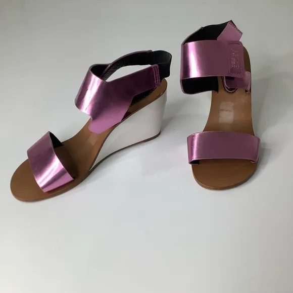See by Chloe metallic pink wedge heel sandals size 8