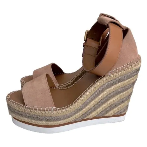 See By Chloe Suede Rope Wedge Platform Sandals Size 40 EU