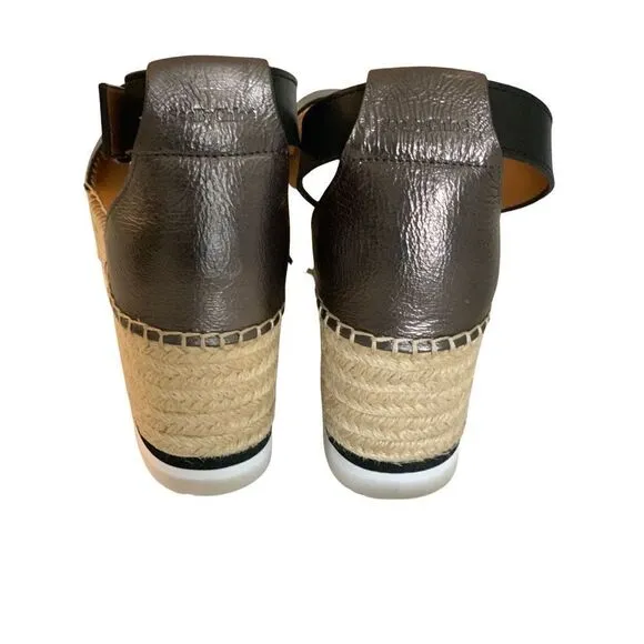 See By Chloe Women's Metallic Glyn Espadrille Wedge Platform Sandals Size 40
