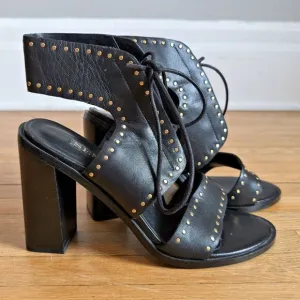 Senso Black Leather Sandals Heels Open Toe Studded Summer Size 7.5