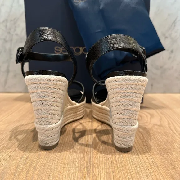 Sergio Rossi Black Leather Wedge Sandals