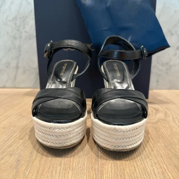 Sergio Rossi Black Leather Wedge Sandals