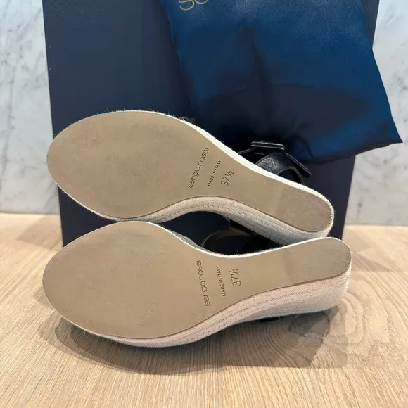 Sergio Rossi Black Leather Wedge Sandals