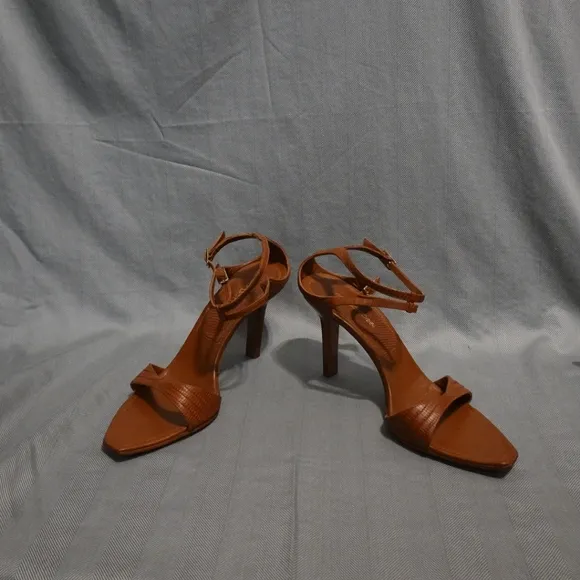 SERGIO ROSSI Cognac Lizard/Leather Heeled Sandals, size 40
