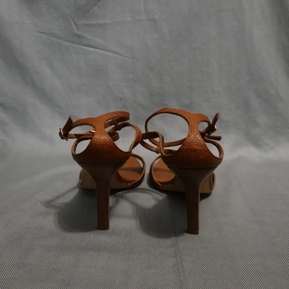 SERGIO ROSSI Cognac Lizard/Leather Heeled Sandals, size 40