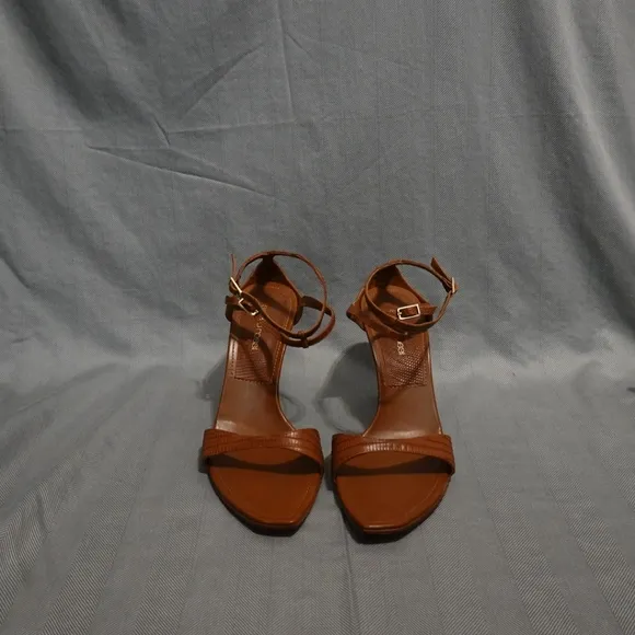 SERGIO ROSSI Cognac Lizard/Leather Heeled Sandals, size 40