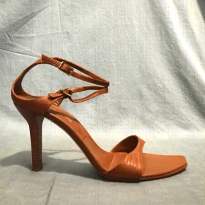 SERGIO ROSSI Cognac Lizard/Leather Heeled Sandals, size 40