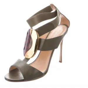 SERGIO ROSSI Olive/Tortoise Sandals Heels - Size 37/7