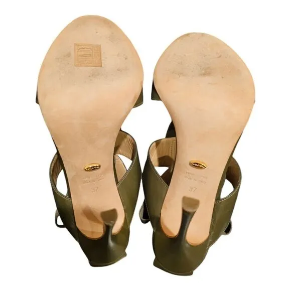 SERGIO ROSSI Olive/Tortoise Sandals Heels - Size 37/7