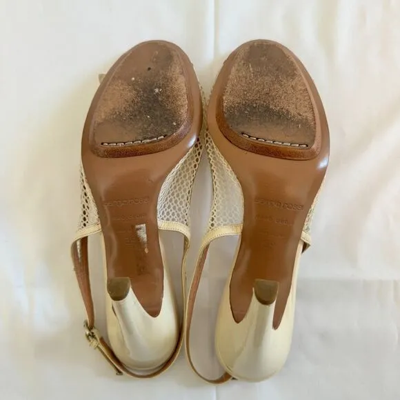 Sergio Rossi Women's Off White Patent Leather Slingback Floral Sandal Size 9