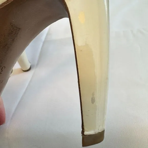 Sergio Rossi Women's Off White Patent Leather Slingback Floral Sandal Size 9