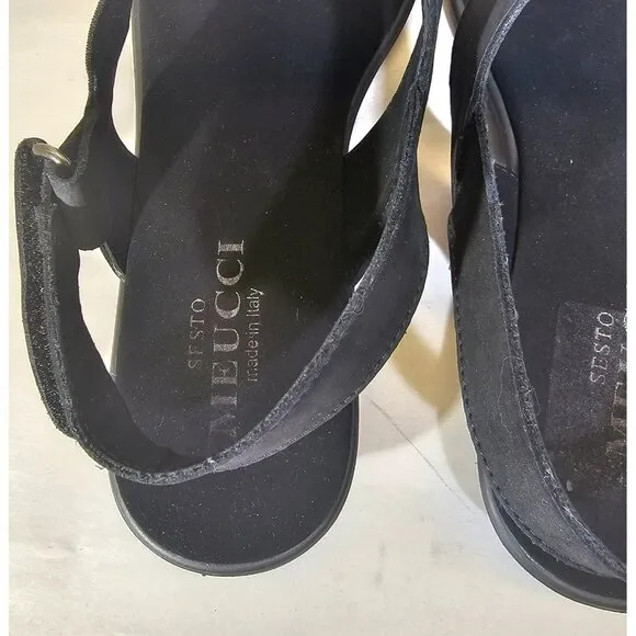 SESTO MEUCCI Women's &quot;Eudore&quot; Black Nabuk Leather Slingback Sandal Size 12M