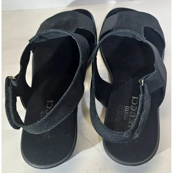 SESTO MEUCCI Women's &quot;Eudore&quot; Black Nabuk Leather Slingback Sandal Size 12M