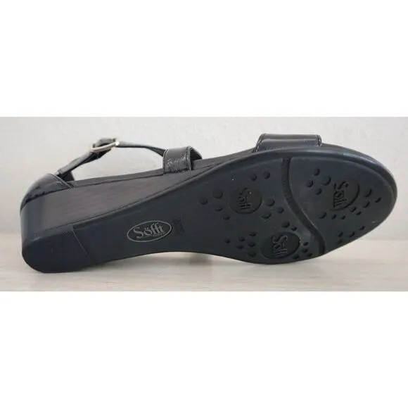 Söfft SF0001311 Women's Sz 11M Black Crinkle Patent Innis Wedge Sandals