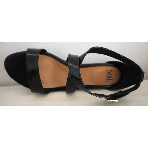 Söfft SF0001311 Women's Sz 11M Black Crinkle Patent Innis Wedge Sandals