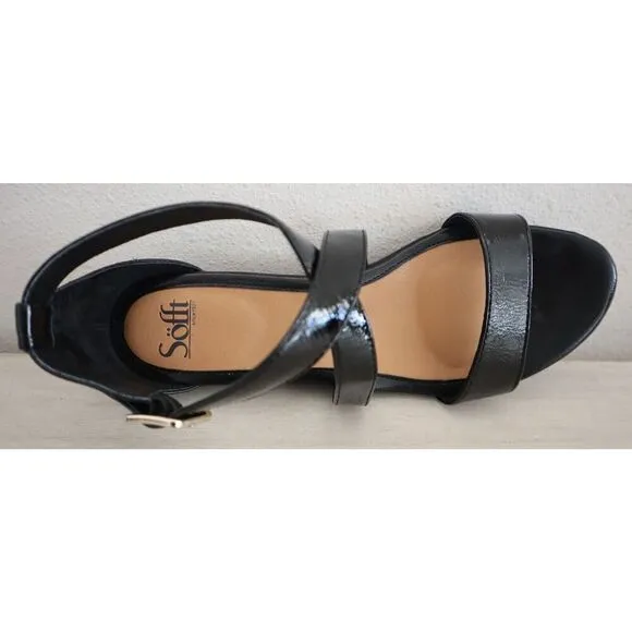 Söfft SF0001311 Women's Sz 11M Black Crinkle Patent Innis Wedge Sandals