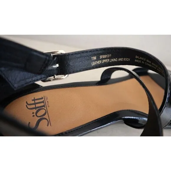 Söfft SF0001311 Women's Sz 11M Black Crinkle Patent Innis Wedge Sandals