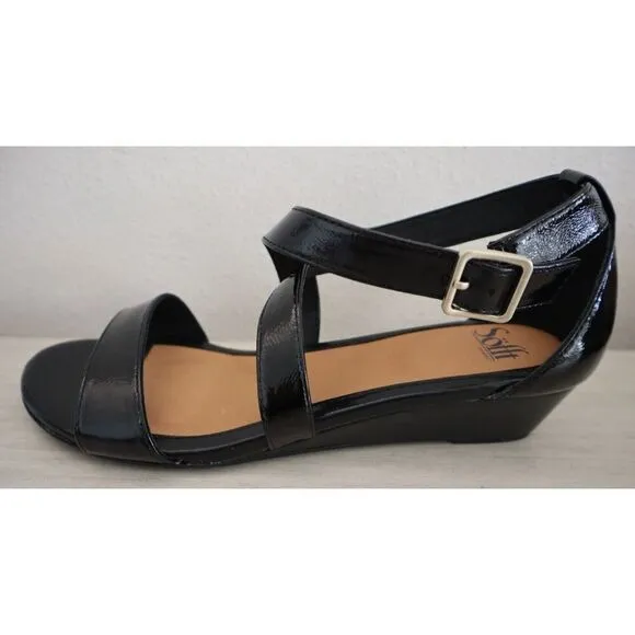 Söfft SF0001311 Women's Sz 11M Black Crinkle Patent Innis Wedge Sandals
