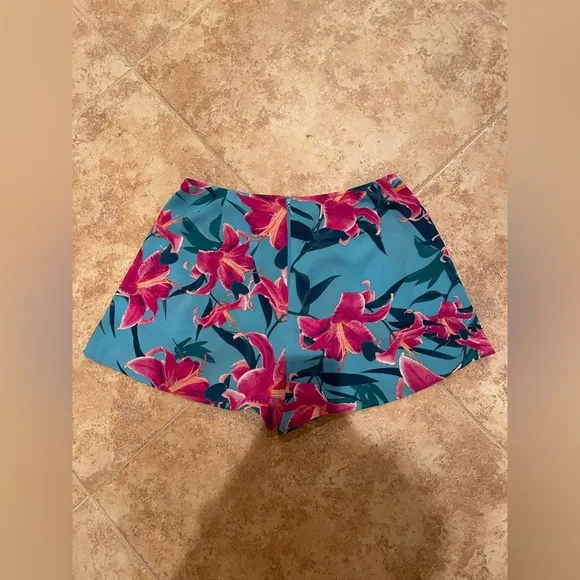 Show Me Your Mumu blue and pink floral flowy high waisted shorts
