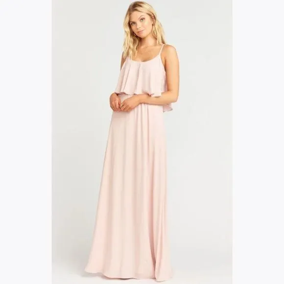 SHOW ME YOUR MUMU Caitlin Ruffle Maxi Dress sz M Women's Pink Bridesmaid Gown