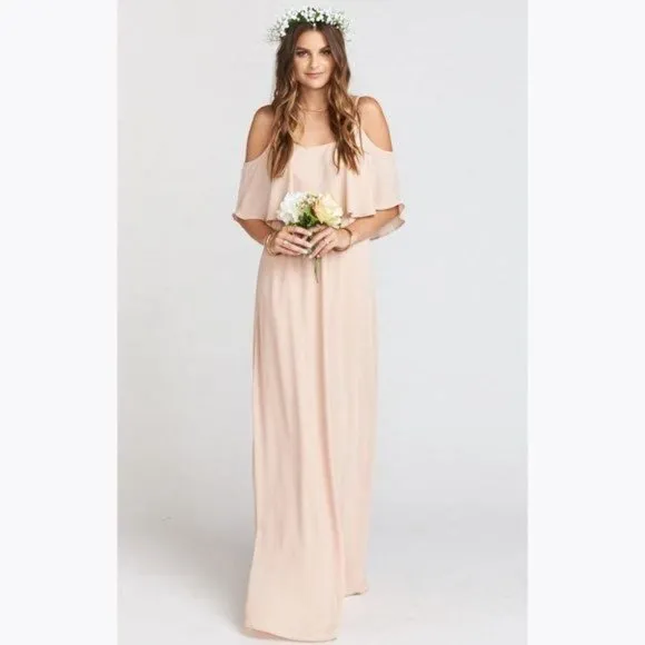 SHOW ME YOUR MUMU Caitlin Ruffle Maxi Dress sz M Women's Pink Bridesmaid Gown