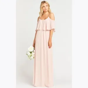 SHOW ME YOUR MUMU Caitlin Ruffle Maxi Dress sz M Women's Pink Bridesmaid Gown