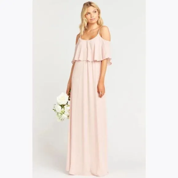 SHOW ME YOUR MUMU Caitlin Ruffle Maxi Dress sz M Women's Pink Bridesmaid Gown