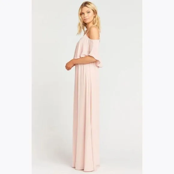 SHOW ME YOUR MUMU Caitlin Ruffle Maxi Dress sz M Women's Pink Bridesmaid Gown