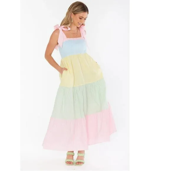 Show Me Your Mumu *NEW* Pastel Pinstripe Sabrina Maxi Dress