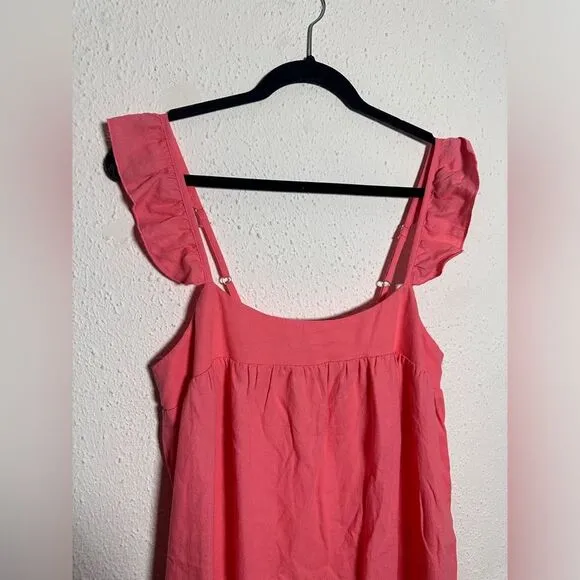 Show Me Your Mumu Oasis Ruffle Dress In Flamingo Pink Linen Size Small