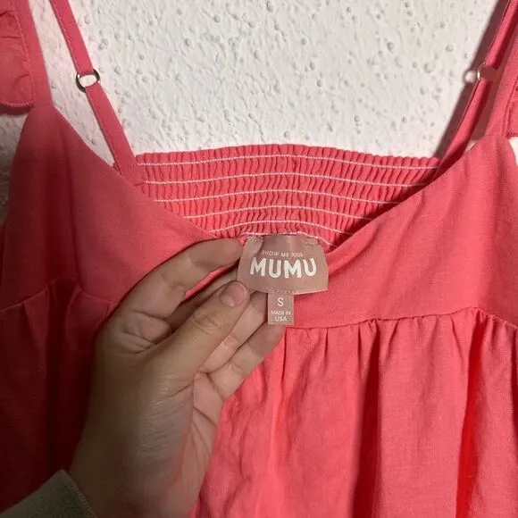 Show Me Your Mumu Oasis Ruffle Dress In Flamingo Pink Linen Size Small