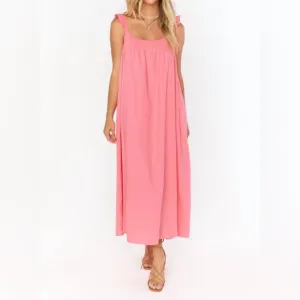 Show Me Your Mumu Oasis Ruffle Dress In Flamingo Pink Linen Size Small