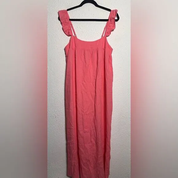 Show Me Your Mumu Oasis Ruffle Dress In Flamingo Pink Linen Size Small