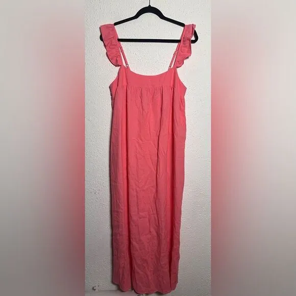 Show Me Your Mumu Oasis Ruffle Dress In Flamingo Pink Linen Size Small