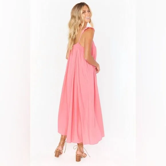 Show Me Your Mumu Oasis Ruffle Dress In Flamingo Pink Linen Size Small