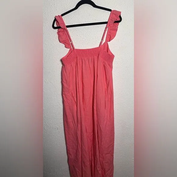 Show Me Your Mumu Oasis Ruffle Dress In Flamingo Pink Linen Size Small