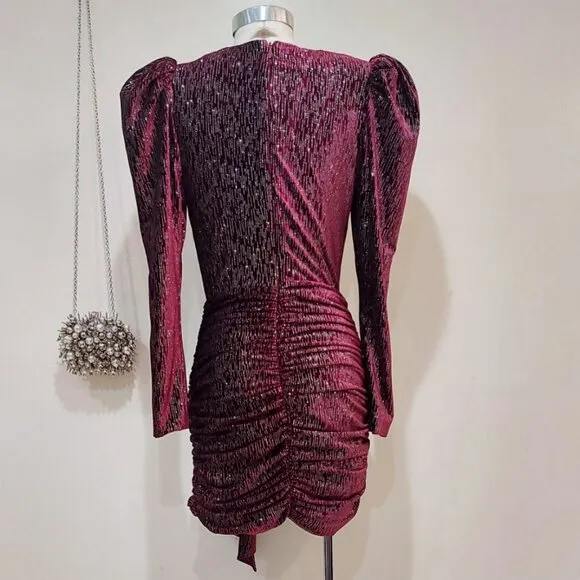 💥SHOWSTOPPER!💥Lavish Alice Burgundy Diamante Velvet Wrap Draped Mini Dress