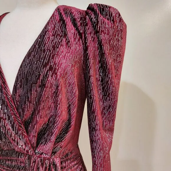 💥SHOWSTOPPER!💥Lavish Alice Burgundy Diamante Velvet Wrap Draped Mini Dress